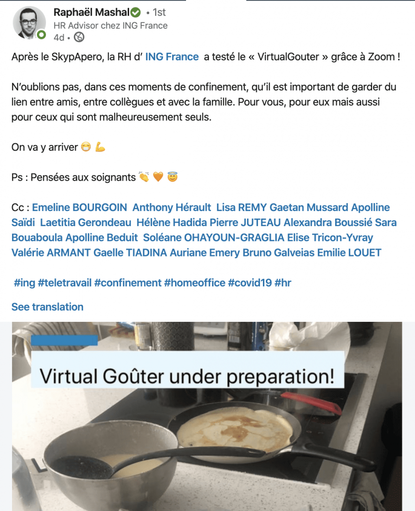 Virtual gouter et télétravail chez ING
